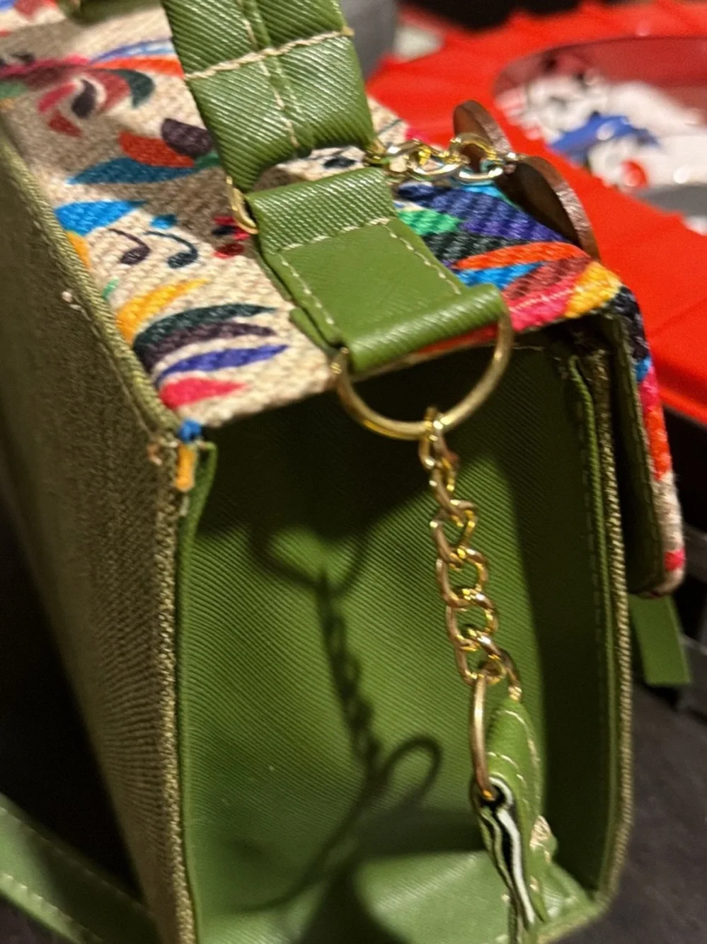 I Love Artesanal Green Floral Top-Handle Women’s Bag